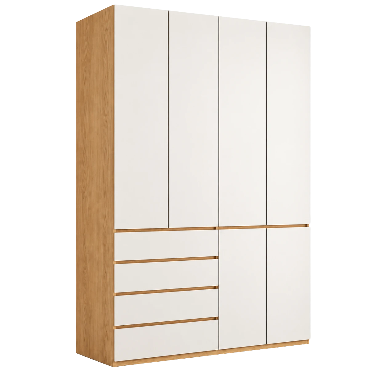 Tủ Quần Áo CASA-TQA-0001 - Tủ Quần Áo 4 Cánh Mở Hiện Đại Phối Trắng Gỗ Kèm 4 Ngăn Kéo Tiện Ích