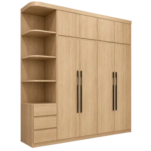 Tủ Quần Áo CASA-TQA-0002 - Tủ Quần Áo Gỗ Sồi Kịch Trần Kèm Kệ Bo Góc Đa Năng Và Ngăn Kéo Phụ