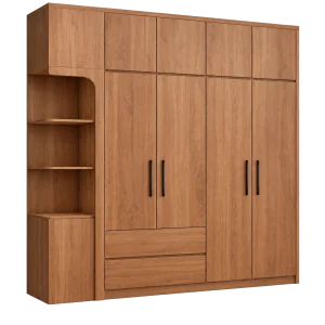Tủ Quần Áo CASA-TQA-0004 - Tủ Quần Áo Gỗ Óc Chó Kịch Trần Thiết Kế Góc Vòm Tinh Tế Kèm Ngăn Kéo Trung Tâm